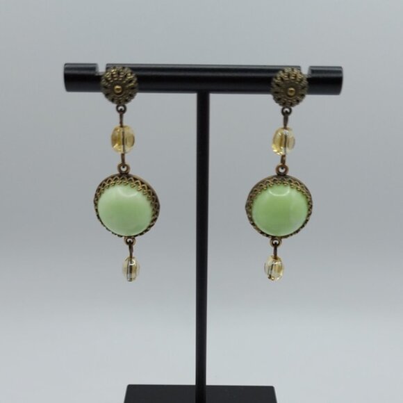 Handmade Green Gemstone Dangle Earrings - Picture 2 of 7